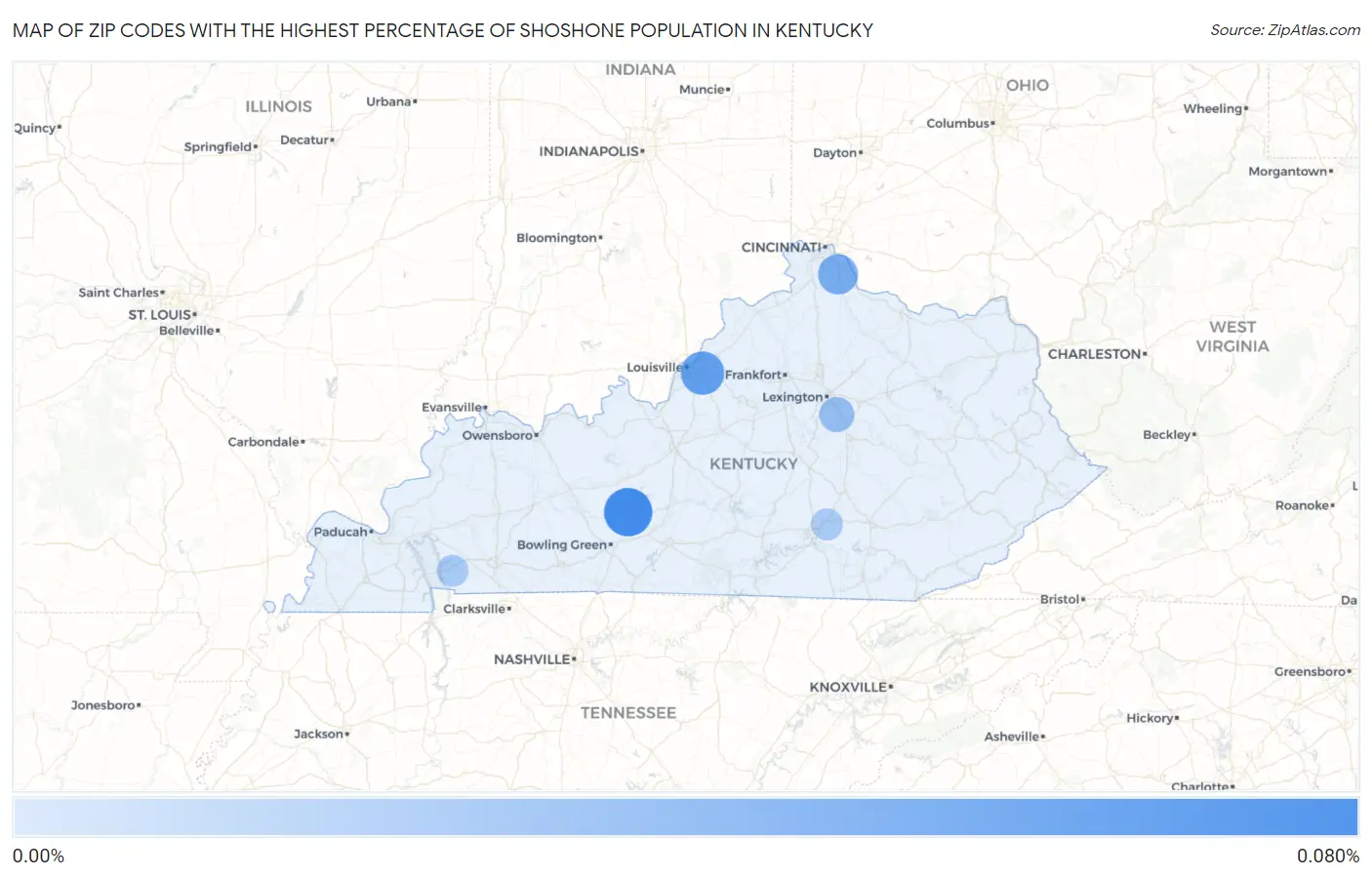 Zip Codes with the Highest Percentage of Shoshone Population in Kentucky Map
