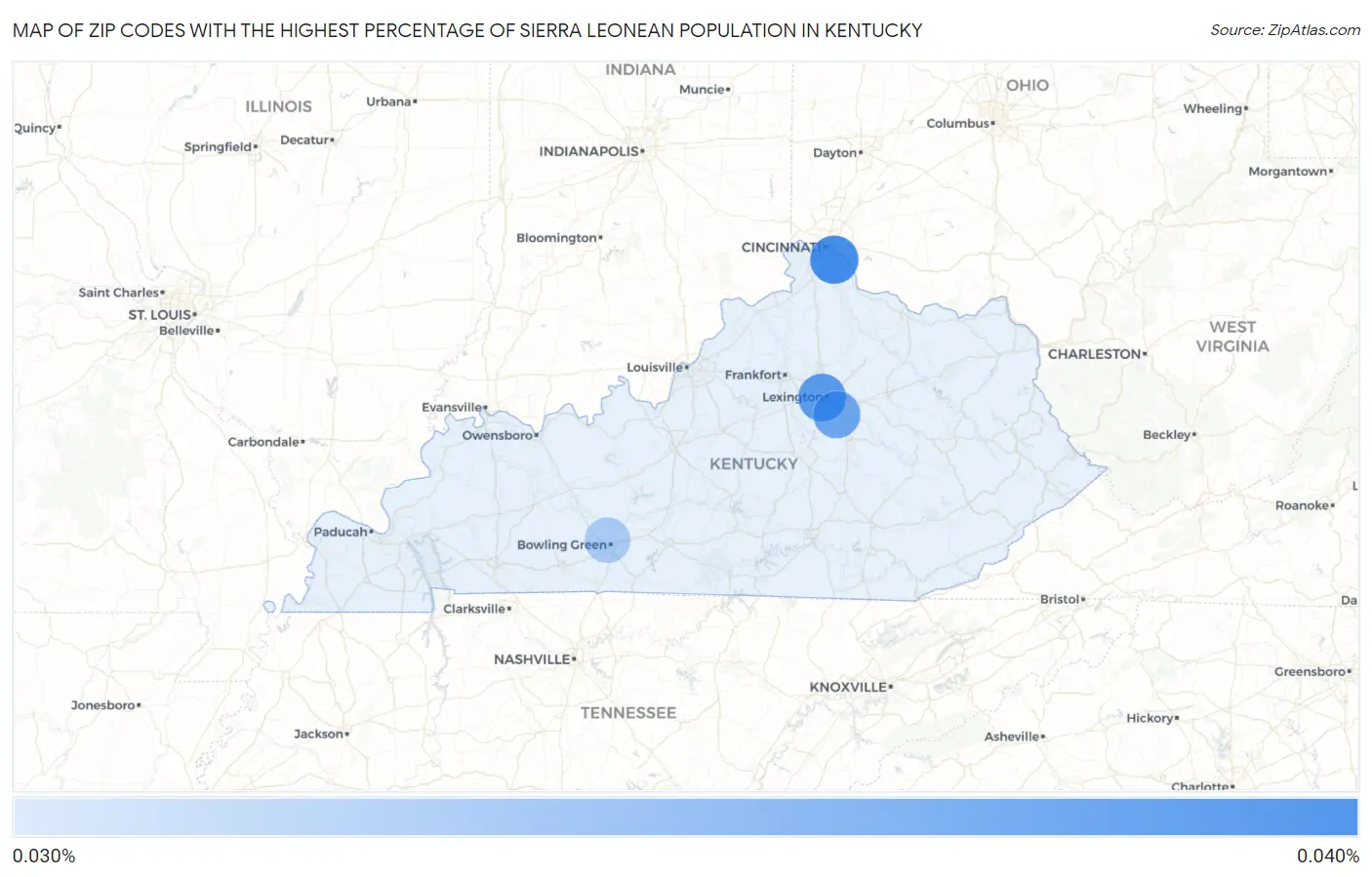 Zip Codes with the Highest Percentage of Sierra Leonean Population in Kentucky Map