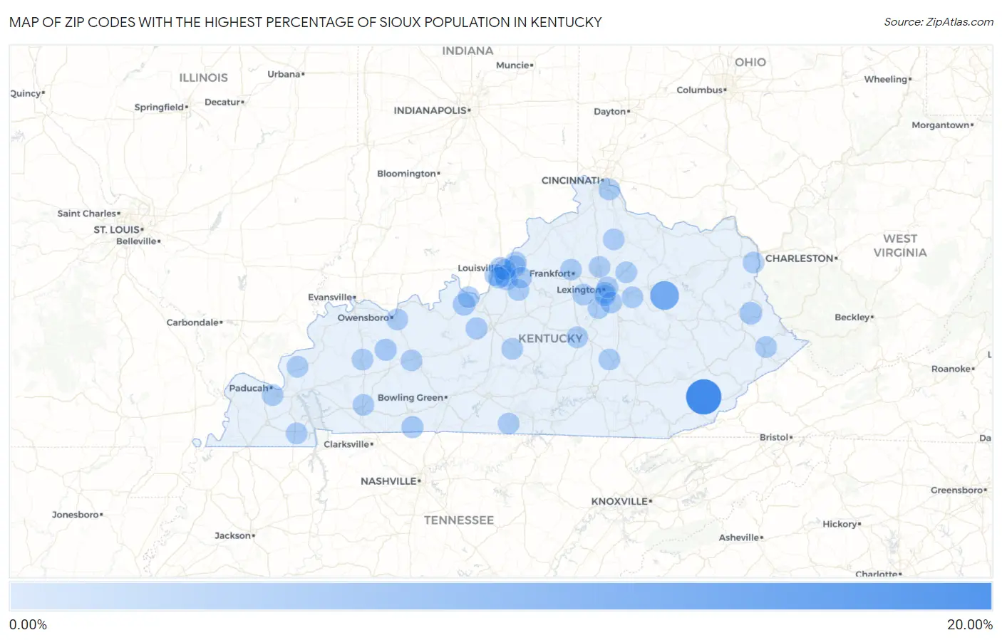 Zip Codes with the Highest Percentage of Sioux Population in Kentucky Map