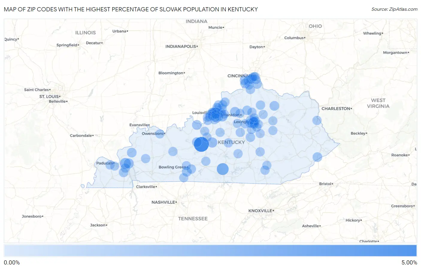 Zip Codes with the Highest Percentage of Slovak Population in Kentucky Map