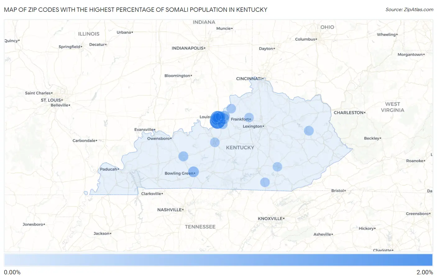 Zip Codes with the Highest Percentage of Somali Population in Kentucky Map