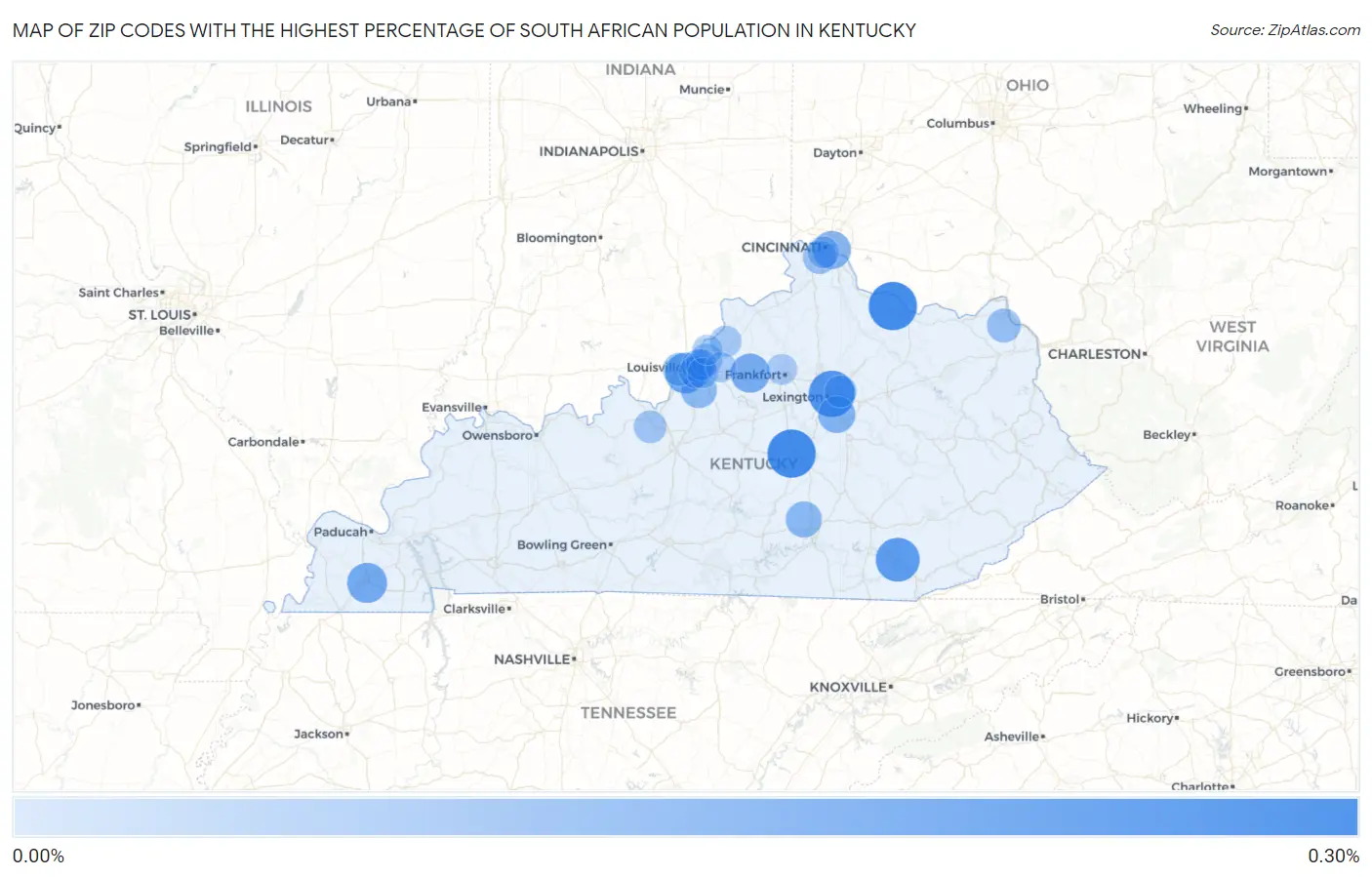 Zip Codes with the Highest Percentage of South African Population in Kentucky Map