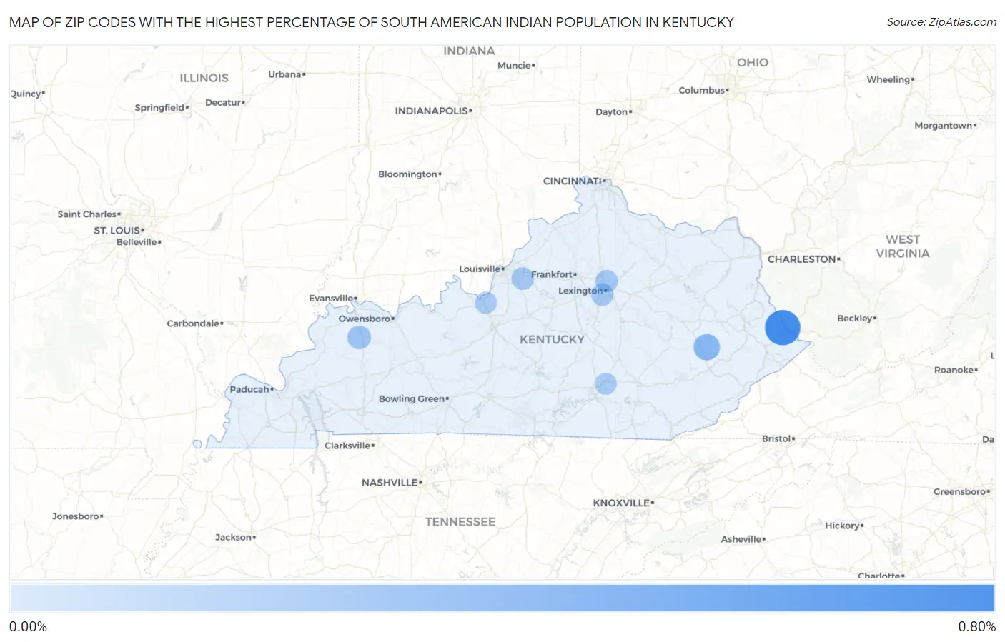 Zip Codes with the Highest Percentage of South American Indian Population in Kentucky Map