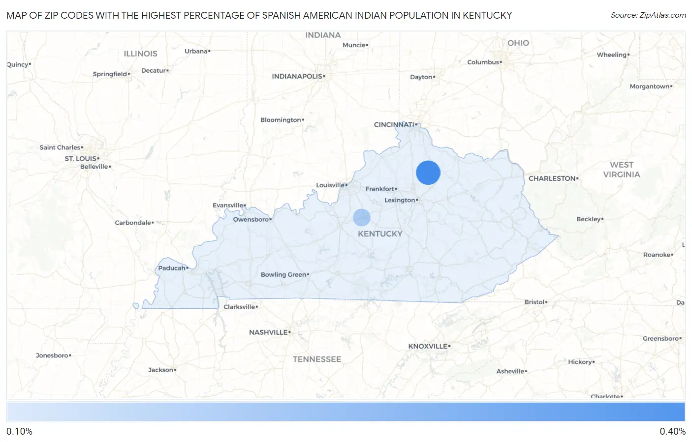 Zip Codes with the Highest Percentage of Spanish American Indian Population in Kentucky Map