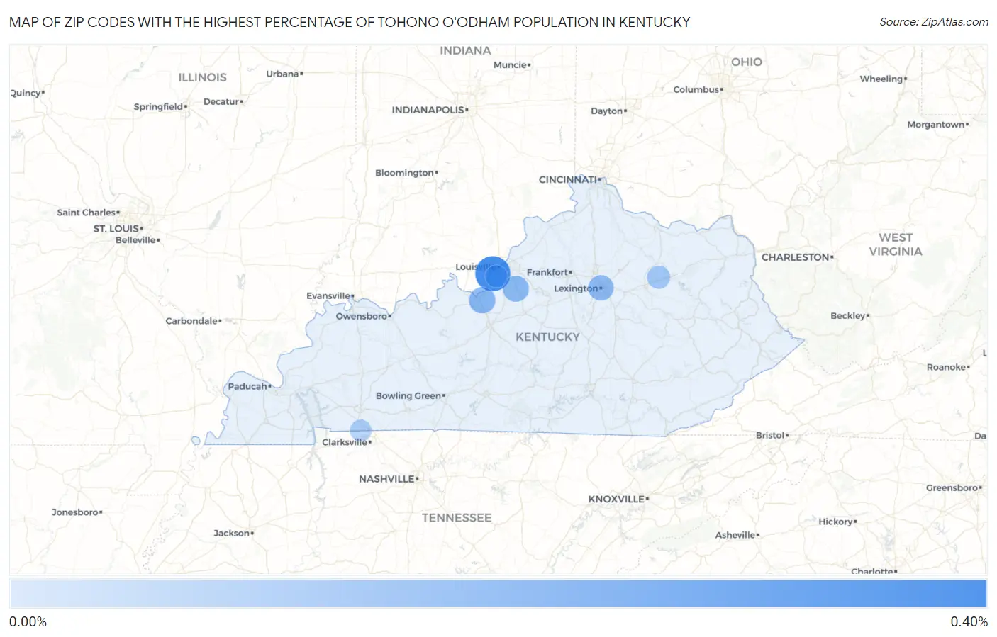 Zip Codes with the Highest Percentage of Tohono O'Odham Population in Kentucky Map