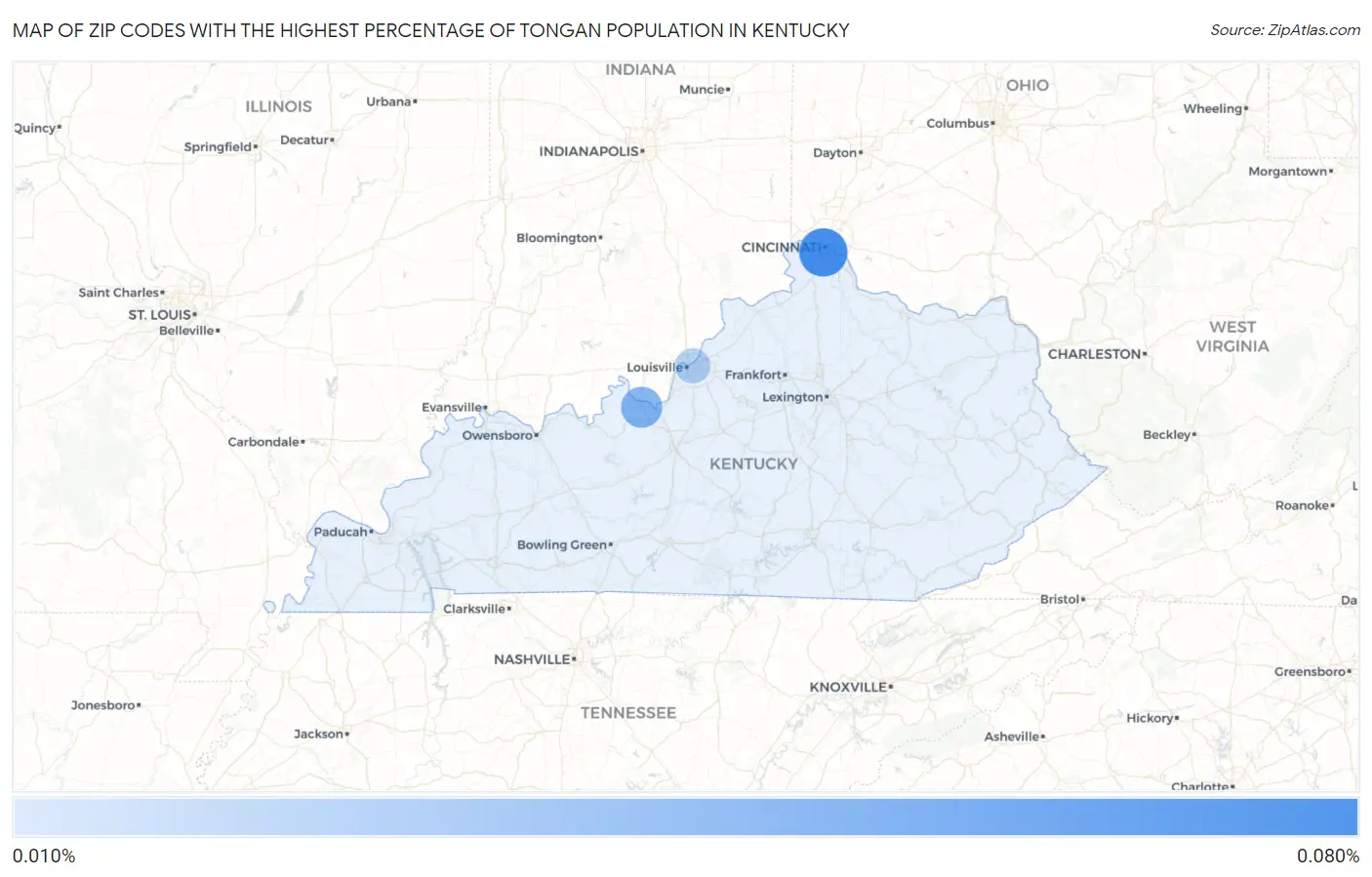 Zip Codes with the Highest Percentage of Tongan Population in Kentucky Map