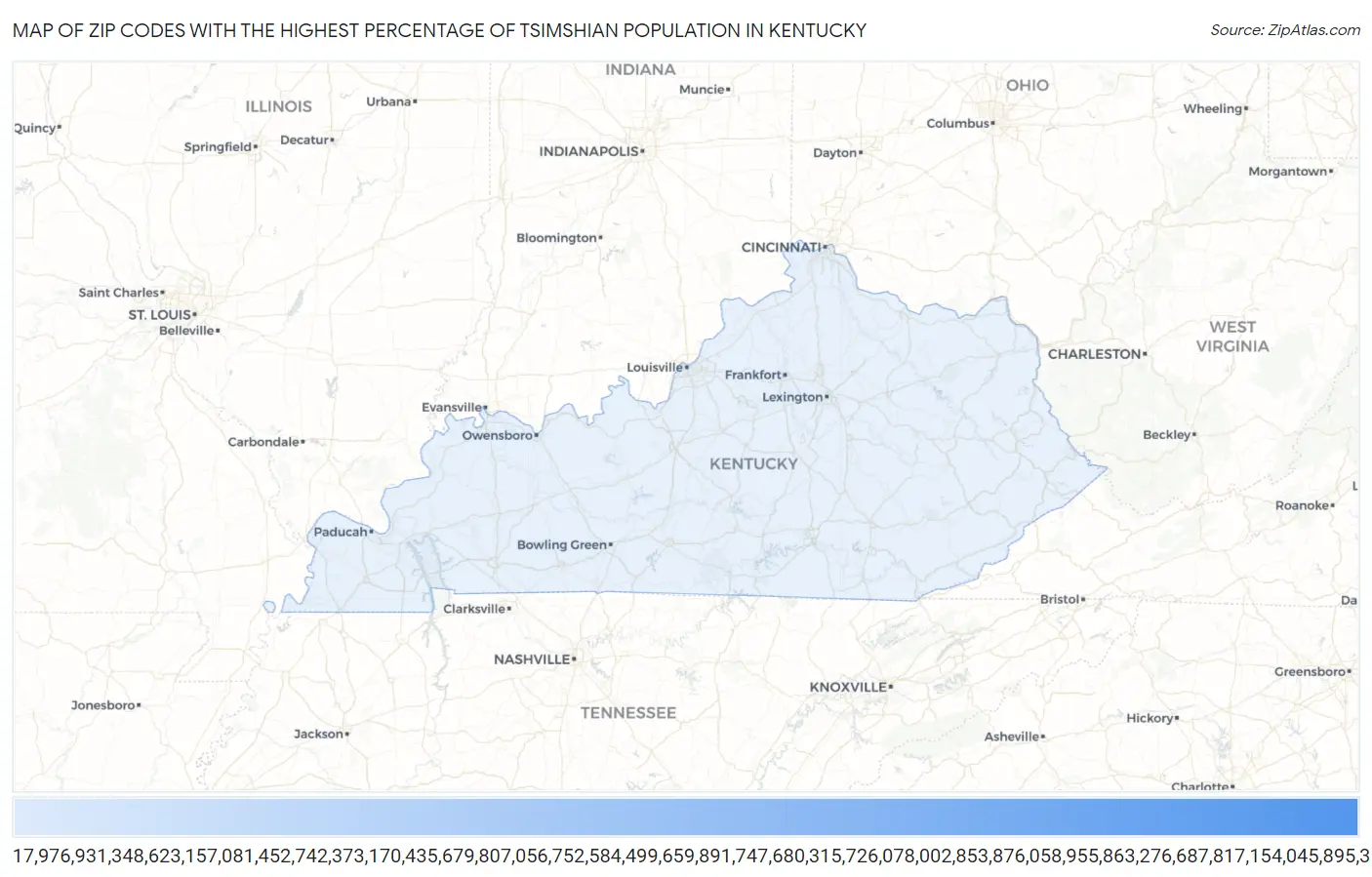 Zip Codes with the Highest Percentage of Tsimshian Population in Kentucky Map