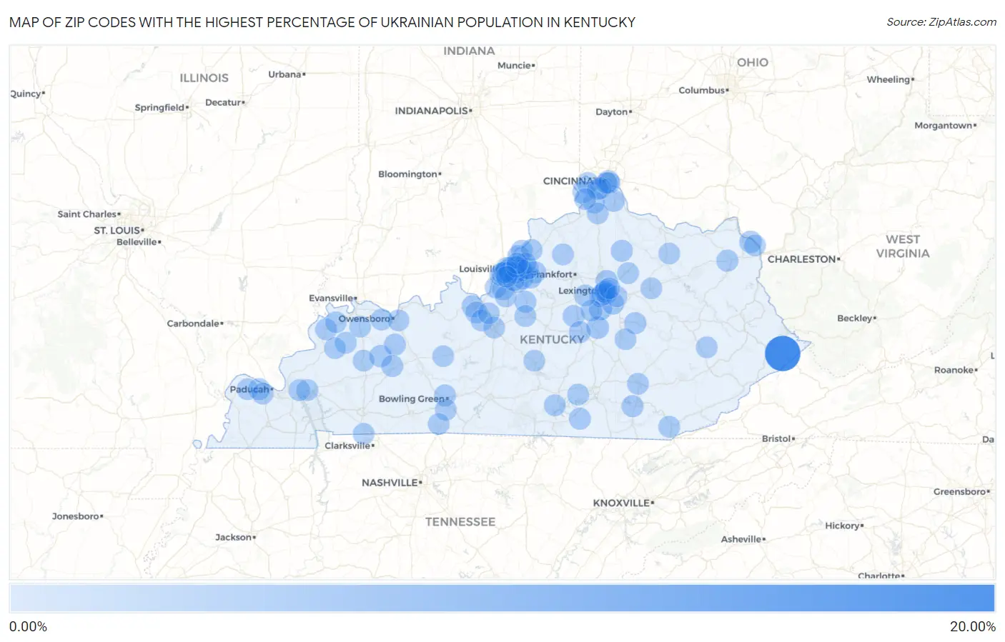 Zip Codes with the Highest Percentage of Ukrainian Population in Kentucky Map