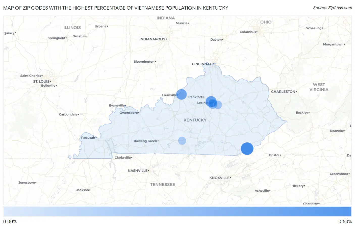 Zip Codes with the Highest Percentage of Vietnamese Population in Kentucky Map