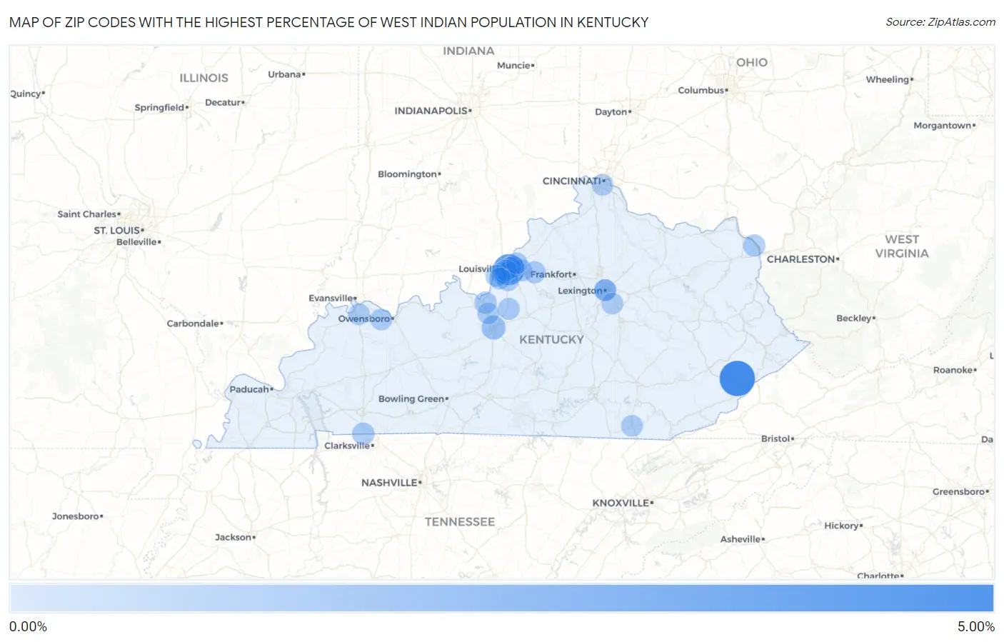 Zip Codes with the Highest Percentage of West Indian Population in Kentucky Map
