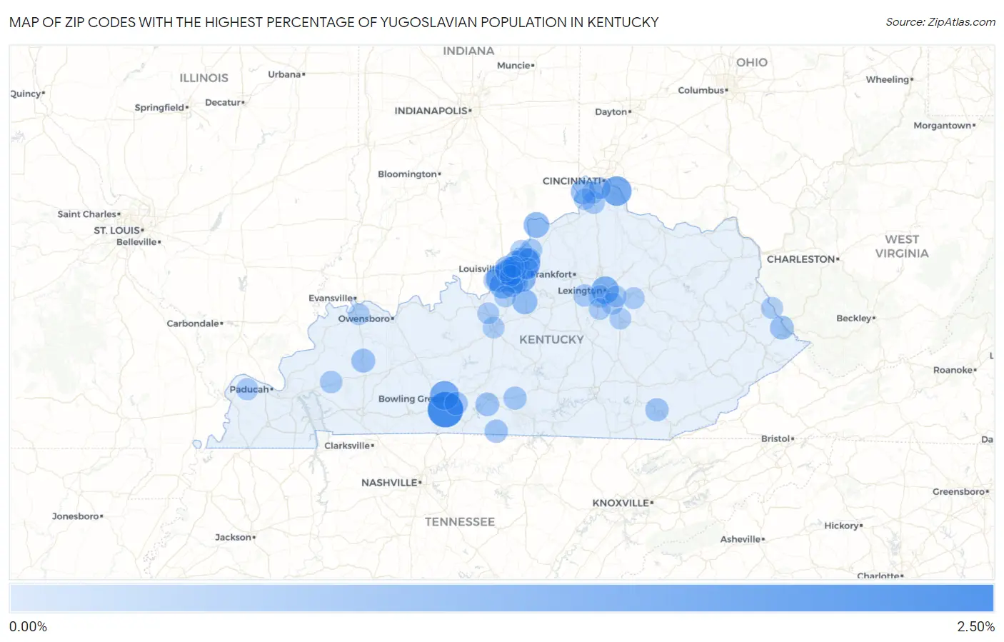 Zip Codes with the Highest Percentage of Yugoslavian Population in Kentucky Map