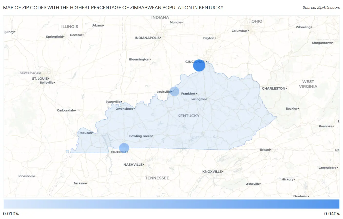Zip Codes with the Highest Percentage of Zimbabwean Population in Kentucky Map