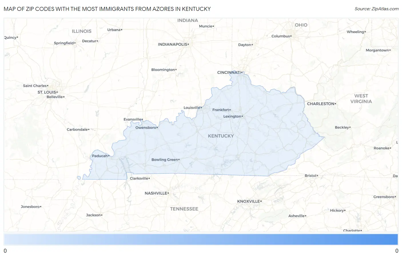 Zip Codes with the Most Immigrants from Azores in Kentucky Map