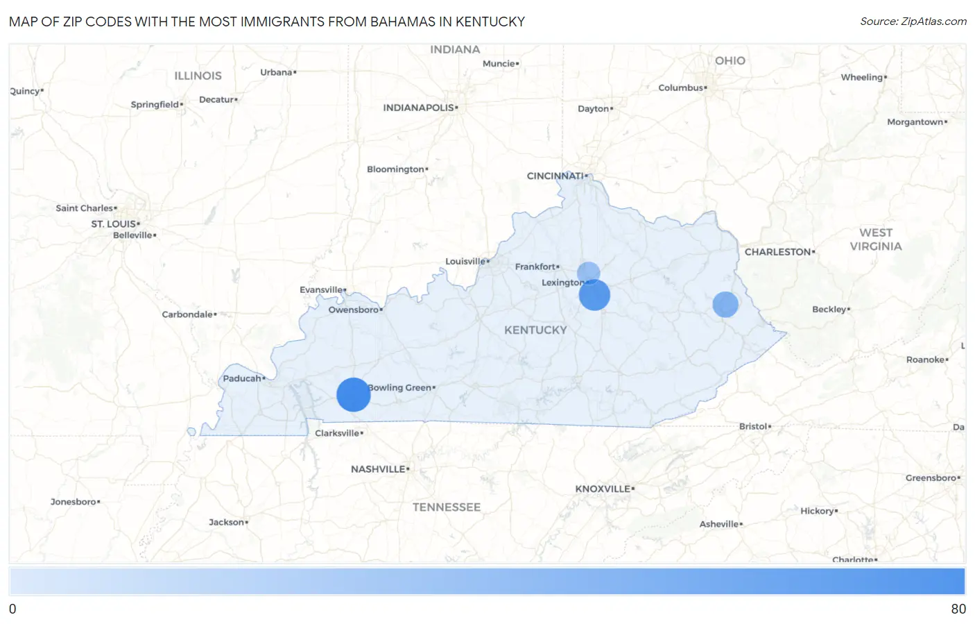 Zip Codes with the Most Immigrants from Bahamas in Kentucky Map