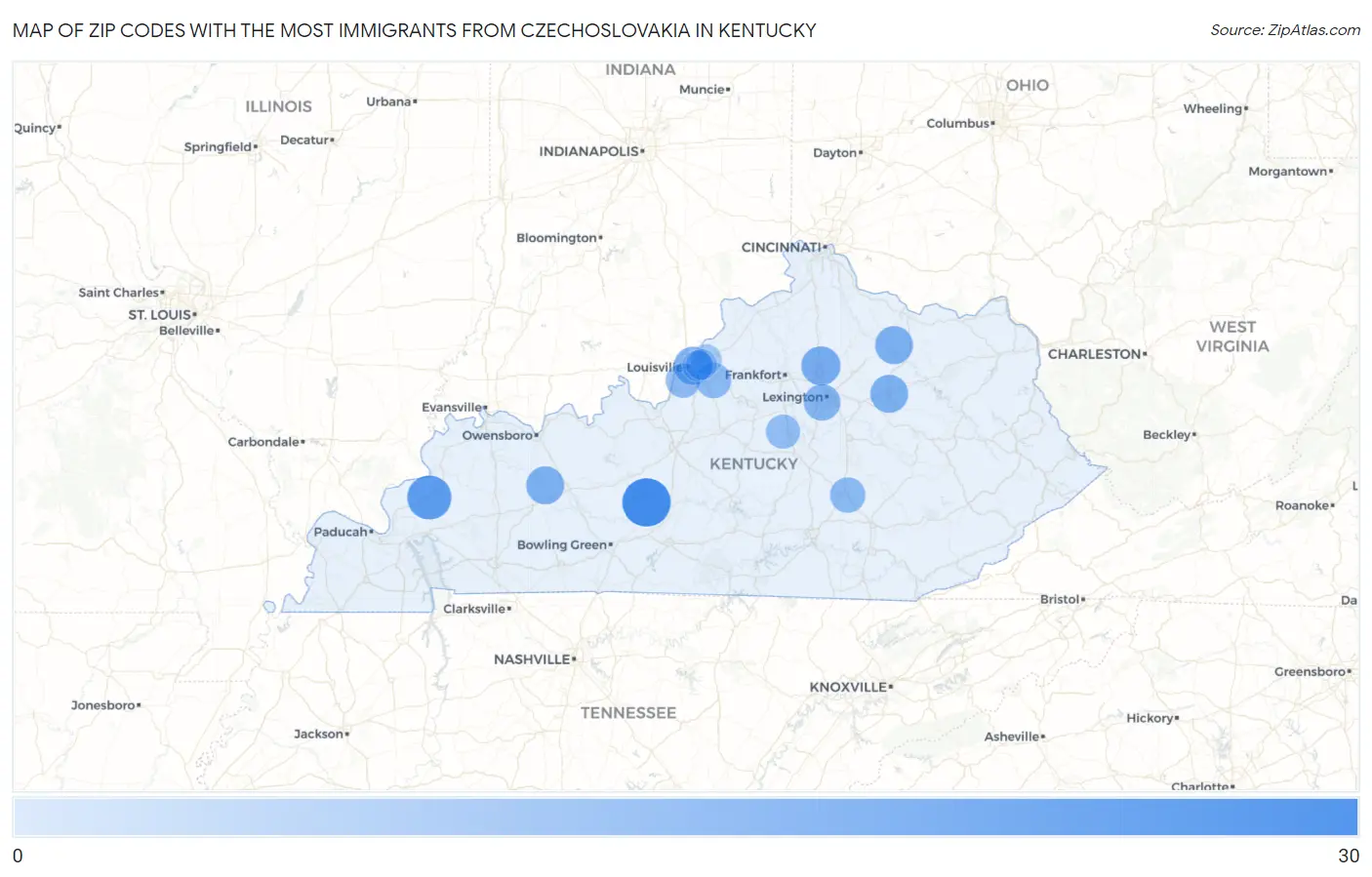 Zip Codes with the Most Immigrants from Czechoslovakia in Kentucky Map