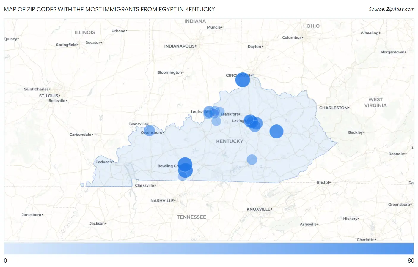 Zip Codes with the Most Immigrants from Egypt in Kentucky Map