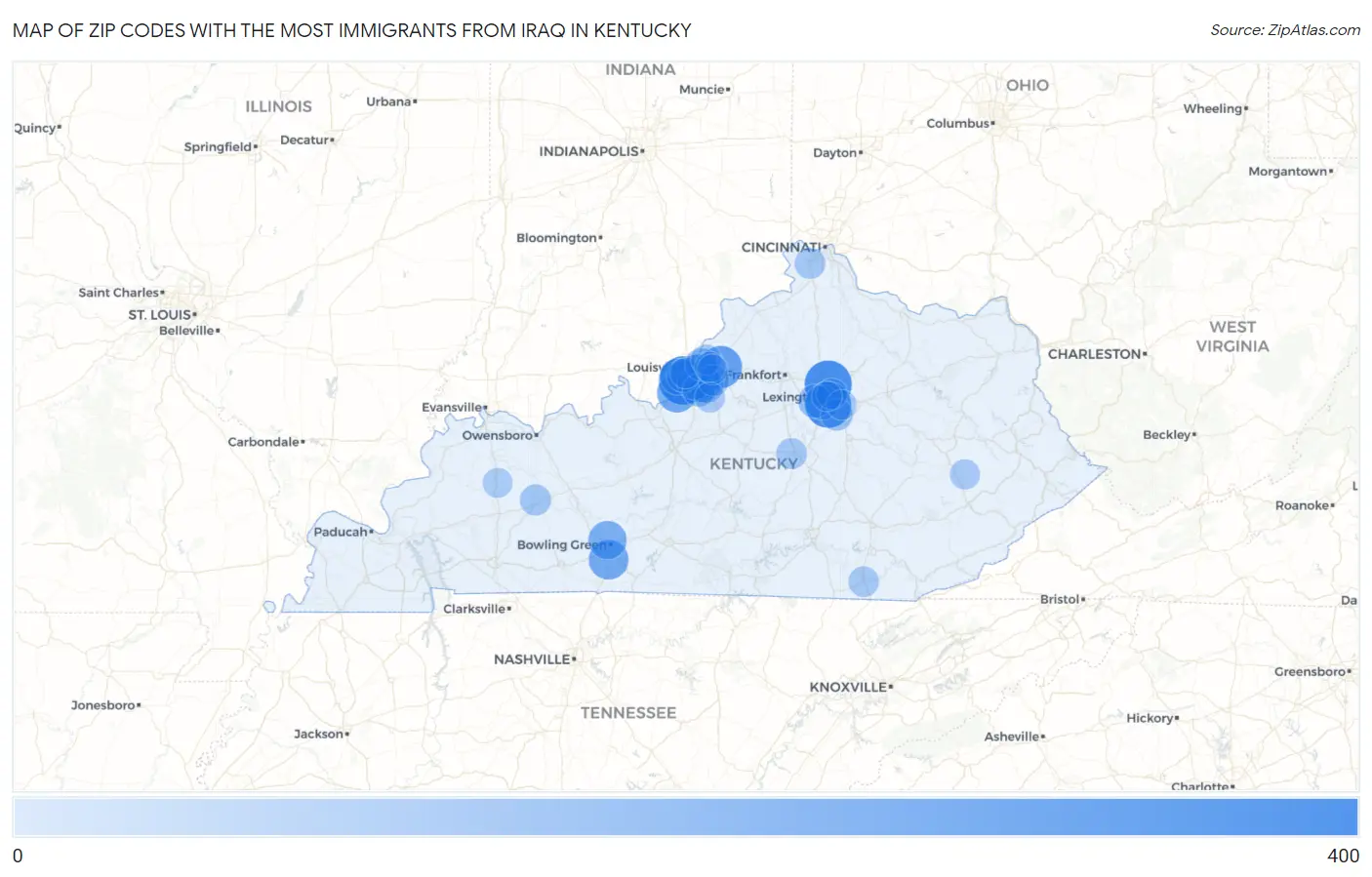 Zip Codes with the Most Immigrants from Iraq in Kentucky Map