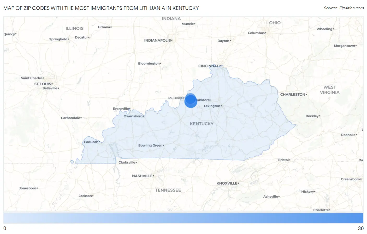 Zip Codes with the Most Immigrants from Lithuania in Kentucky Map