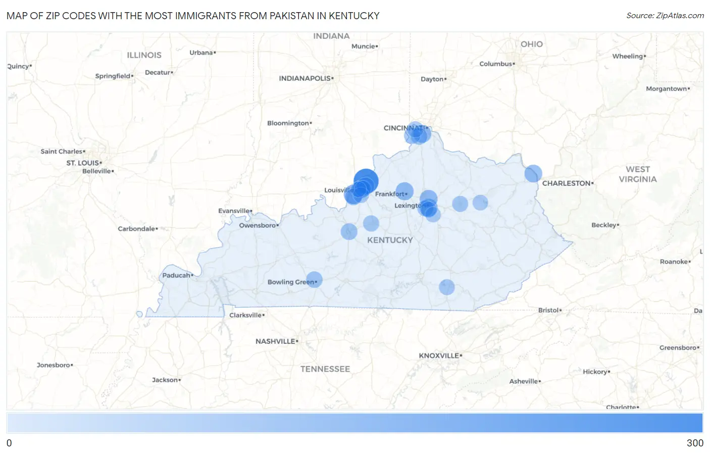 Zip Codes with the Most Immigrants from Pakistan in Kentucky Map
