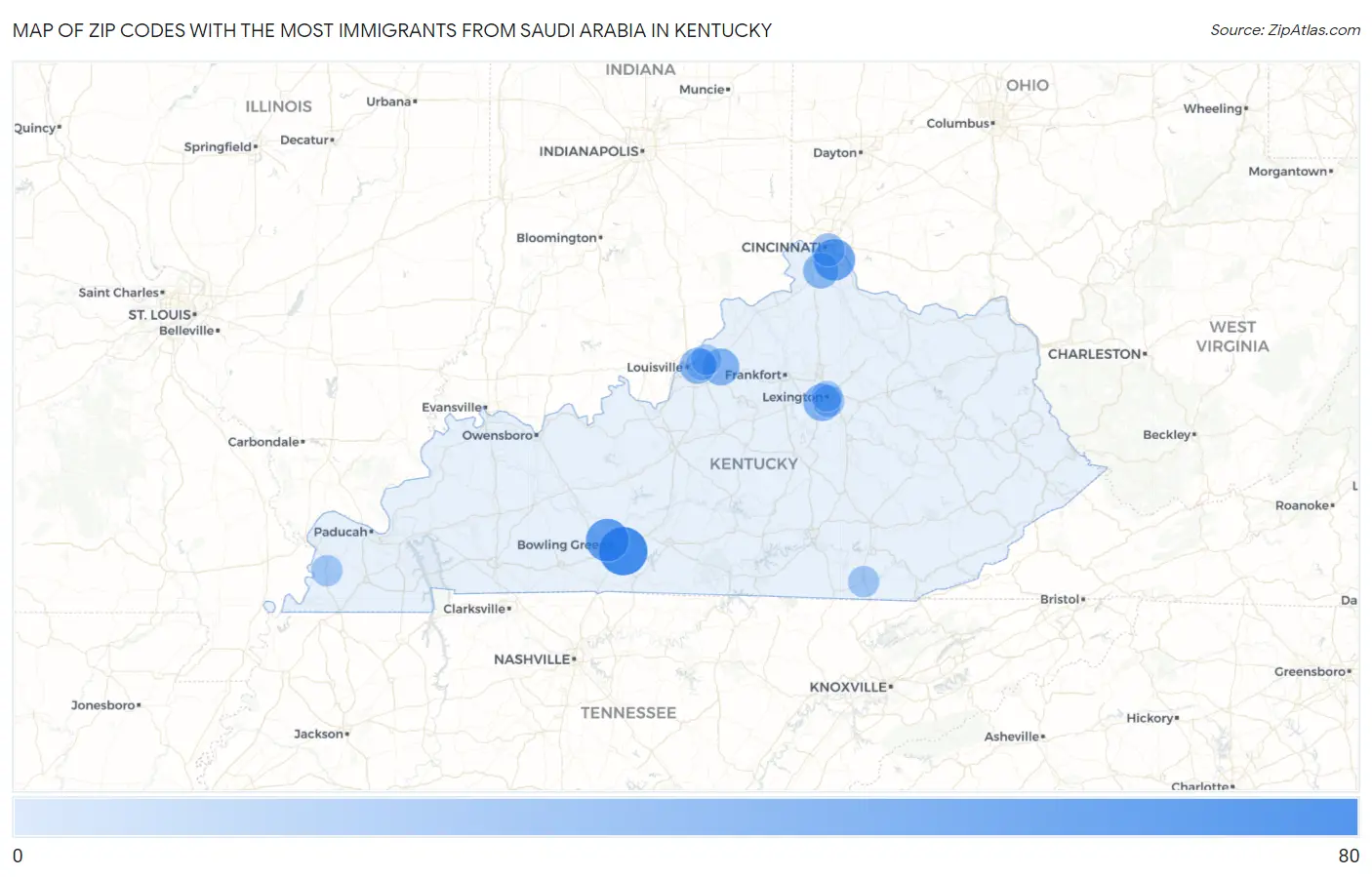 Zip Codes with the Most Immigrants from Saudi Arabia in Kentucky Map