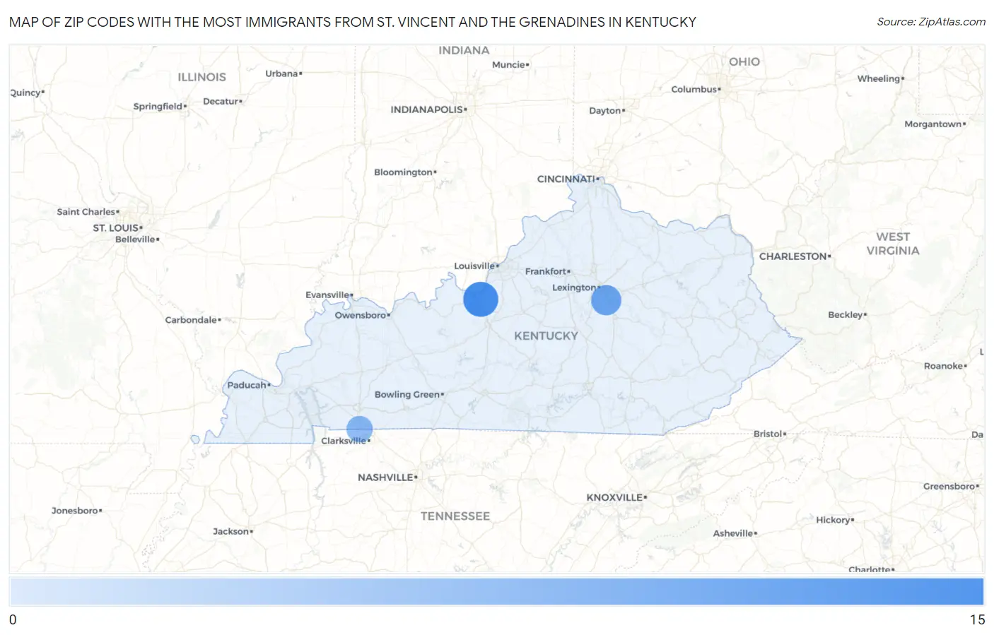 Zip Codes with the Most Immigrants from St. Vincent and the Grenadines in Kentucky Map
