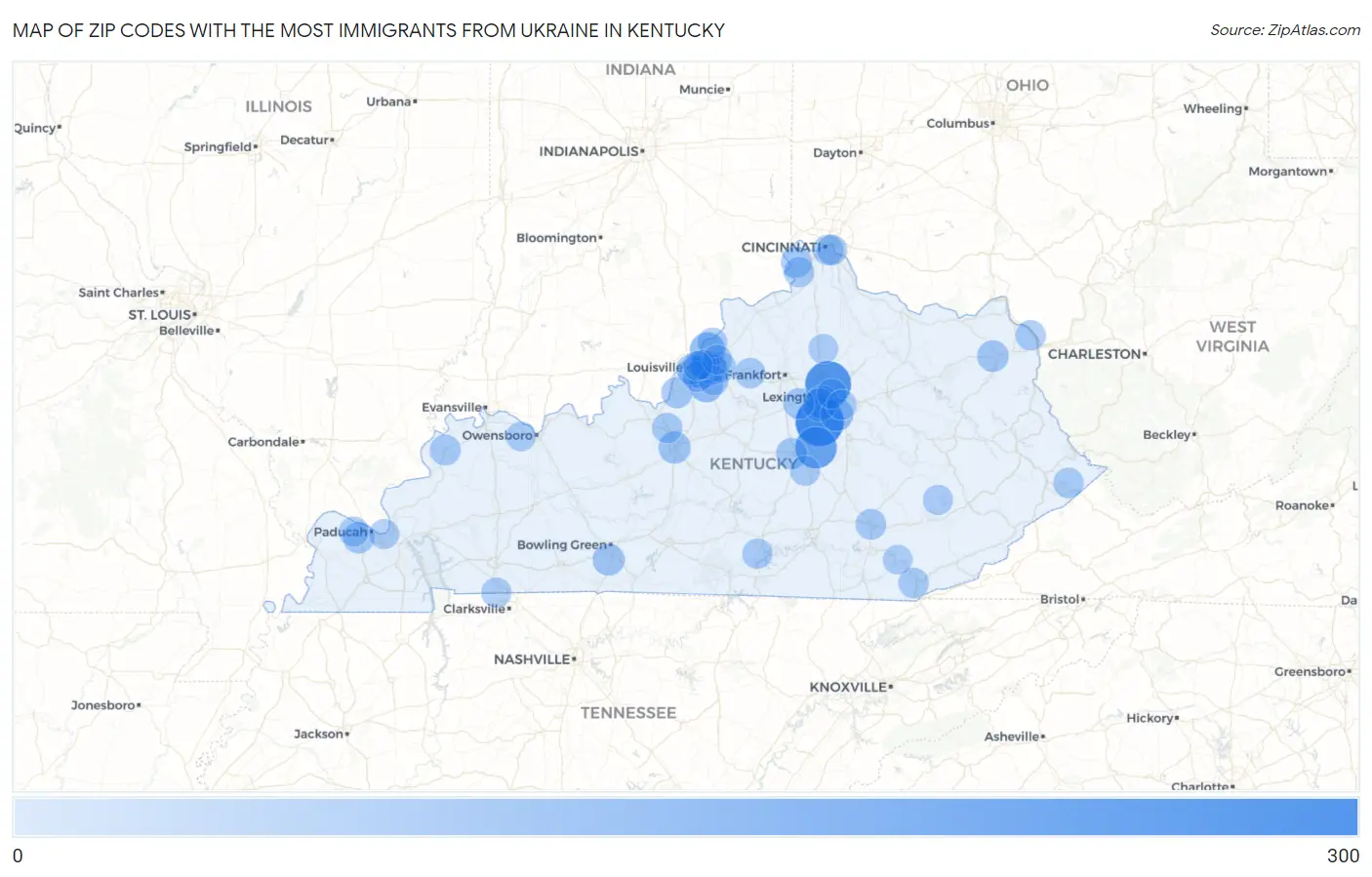 Zip Codes with the Most Immigrants from Ukraine in Kentucky Map