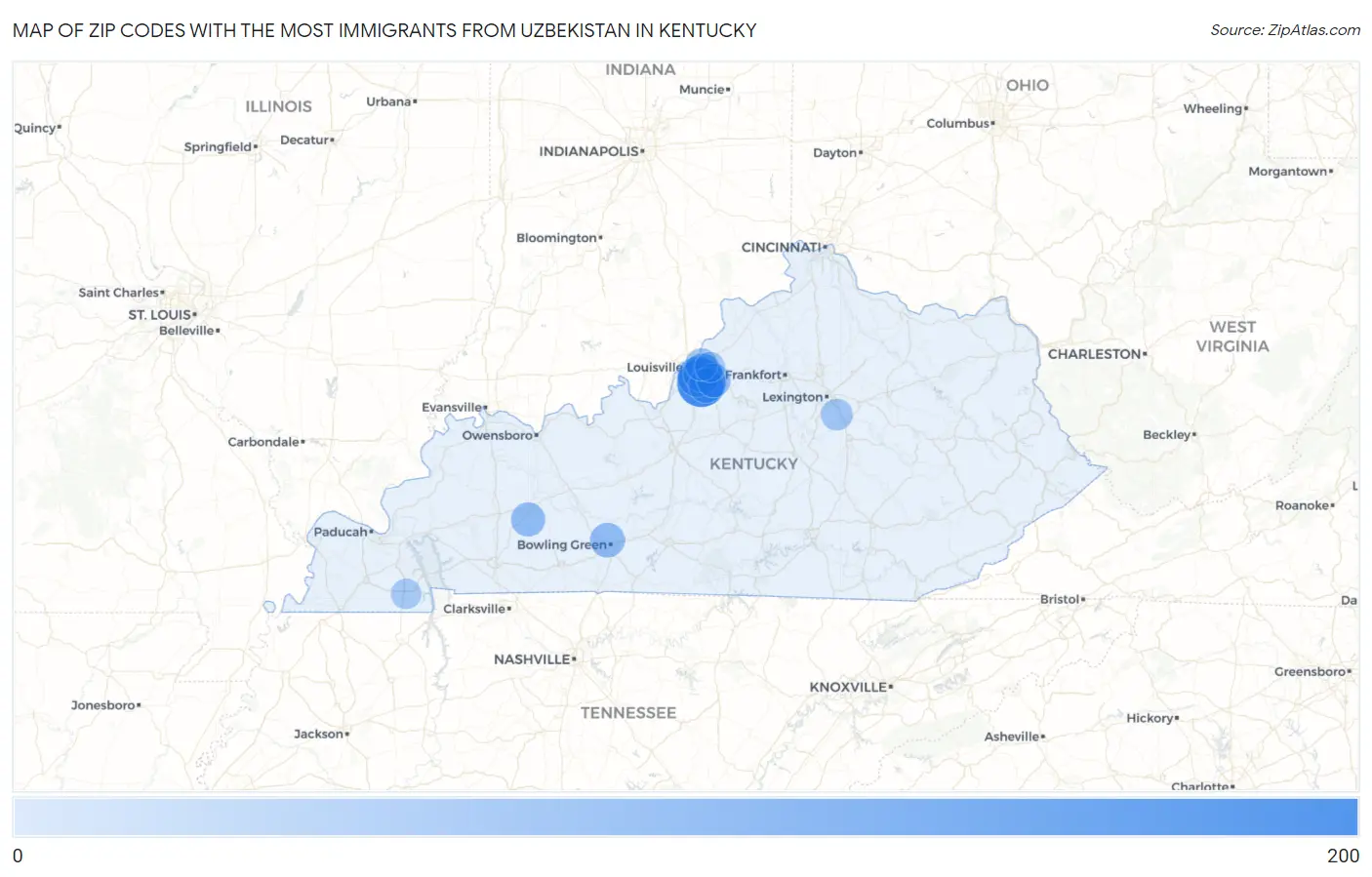 Zip Codes with the Most Immigrants from Uzbekistan in Kentucky Map