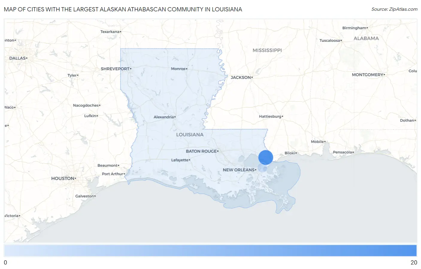 Cities with the Largest Alaskan Athabascan Community in Louisiana Map