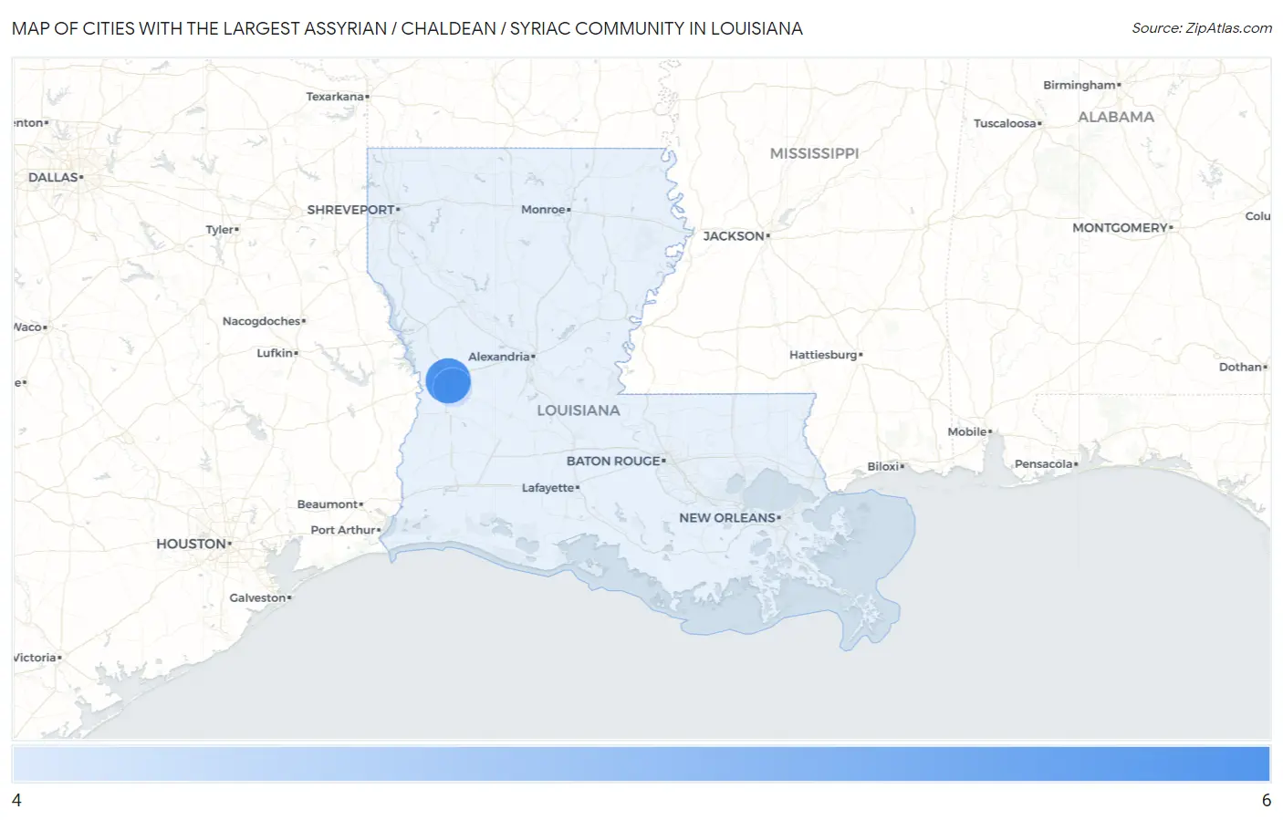 Cities with the Largest Assyrian / Chaldean / Syriac Community in Louisiana Map