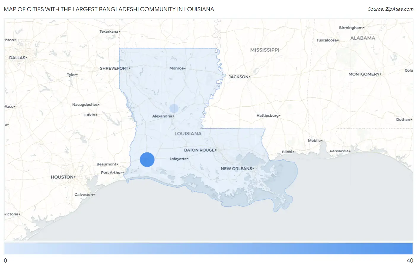 Cities with the Largest Bangladeshi Community in Louisiana Map