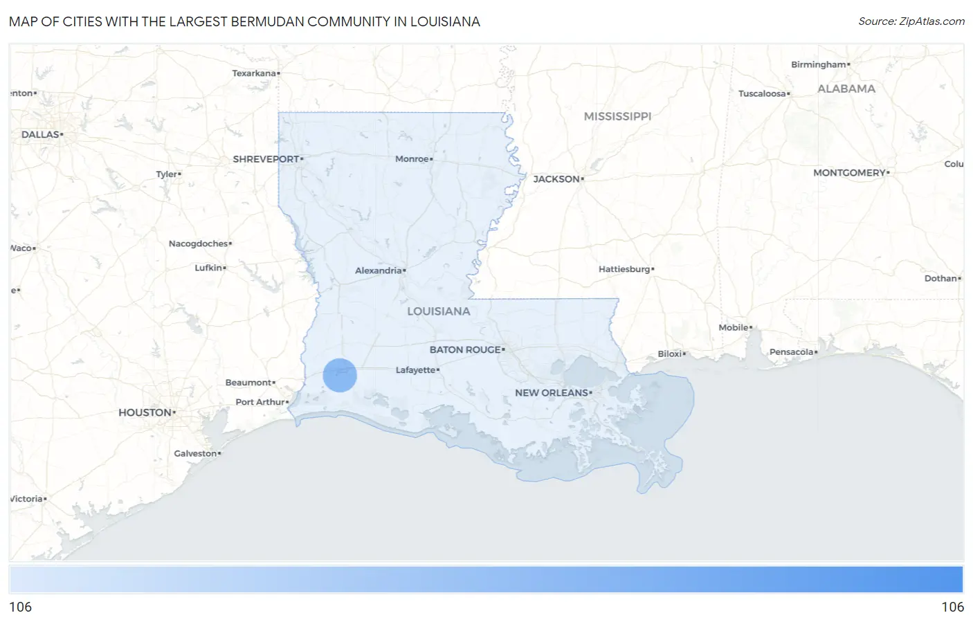 Cities with the Largest Bermudan Community in Louisiana Map