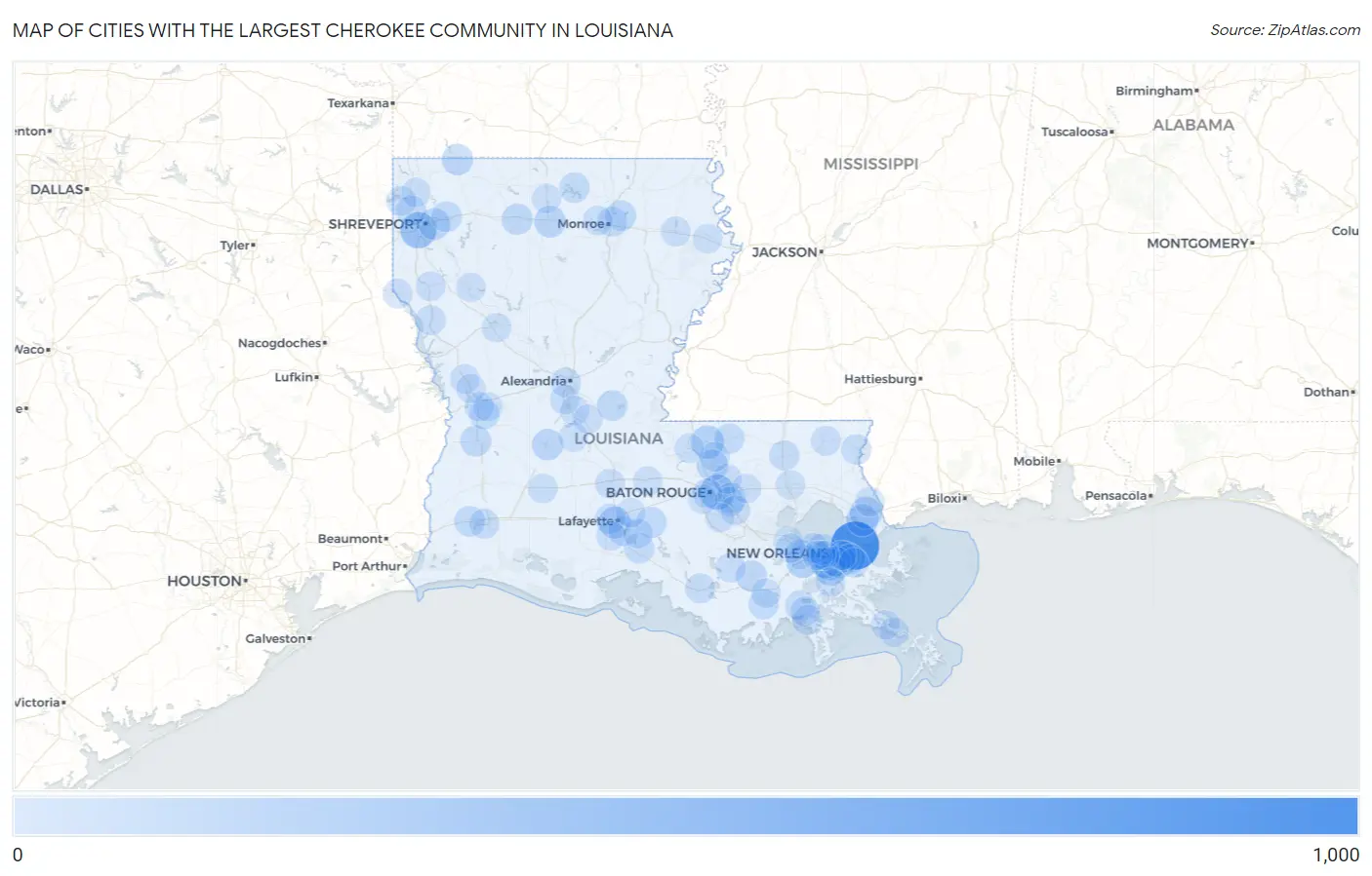 Cities with the Largest Cherokee Community in Louisiana Map