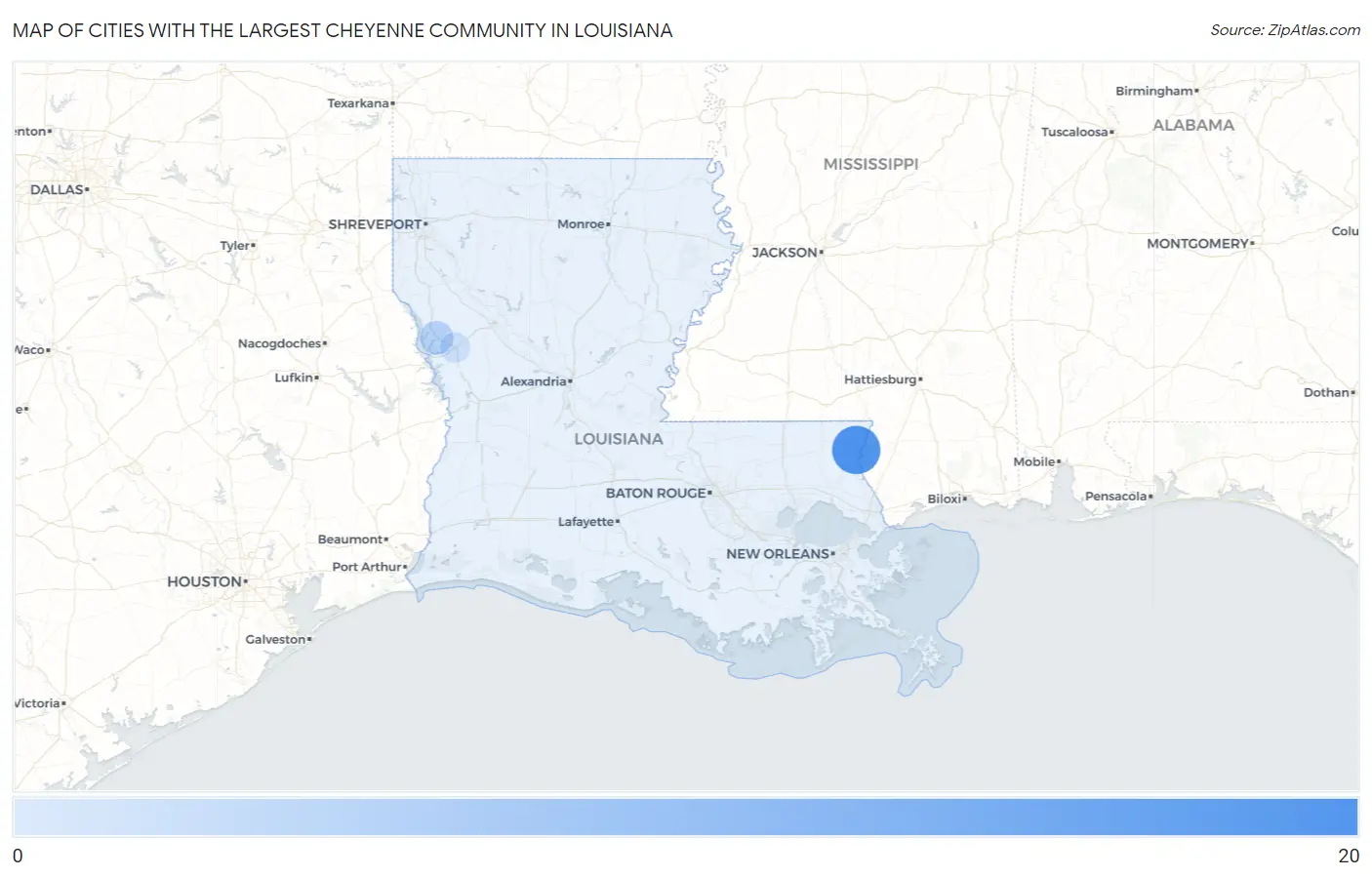 Cities with the Largest Cheyenne Community in Louisiana Map
