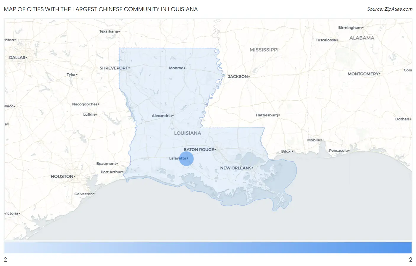 Cities with the Largest Chinese Community in Louisiana Map