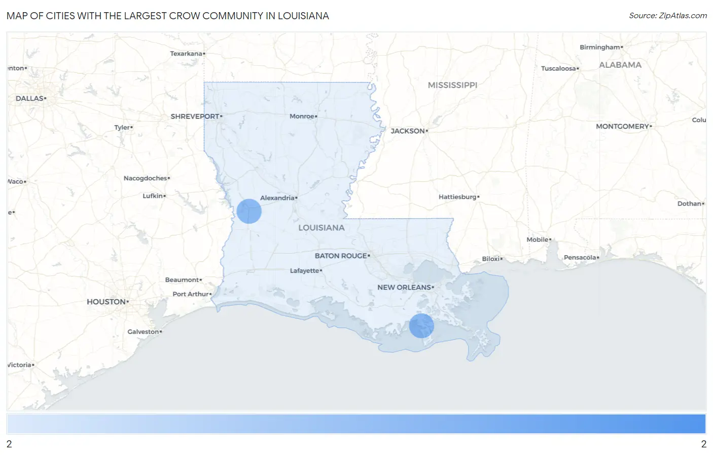 Cities with the Largest Crow Community in Louisiana Map