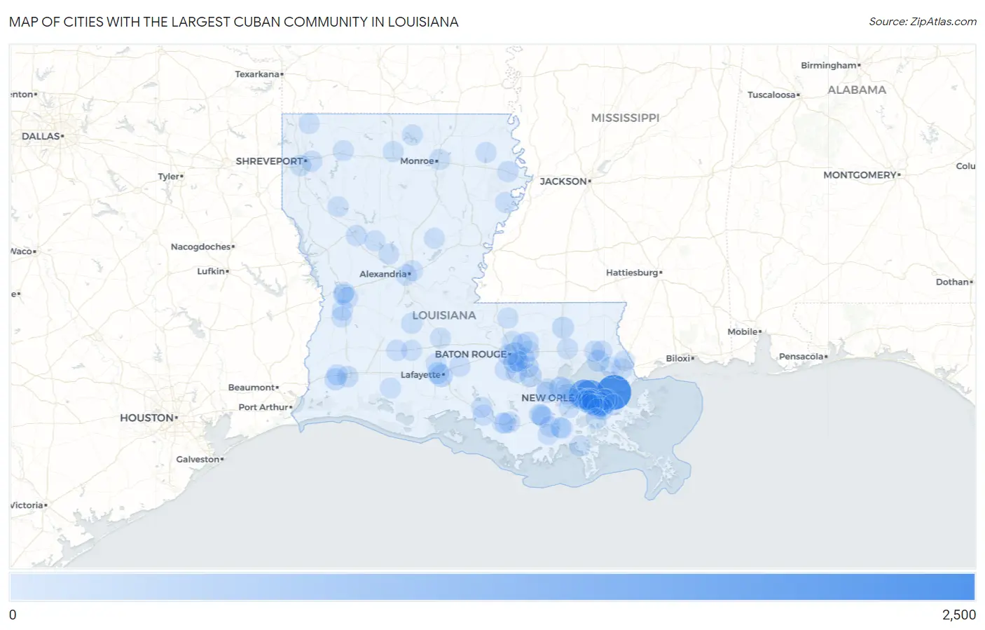Cities with the Largest Cuban Community in Louisiana Map