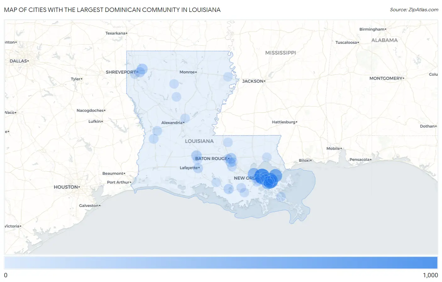 Cities with the Largest Dominican Community in Louisiana Map