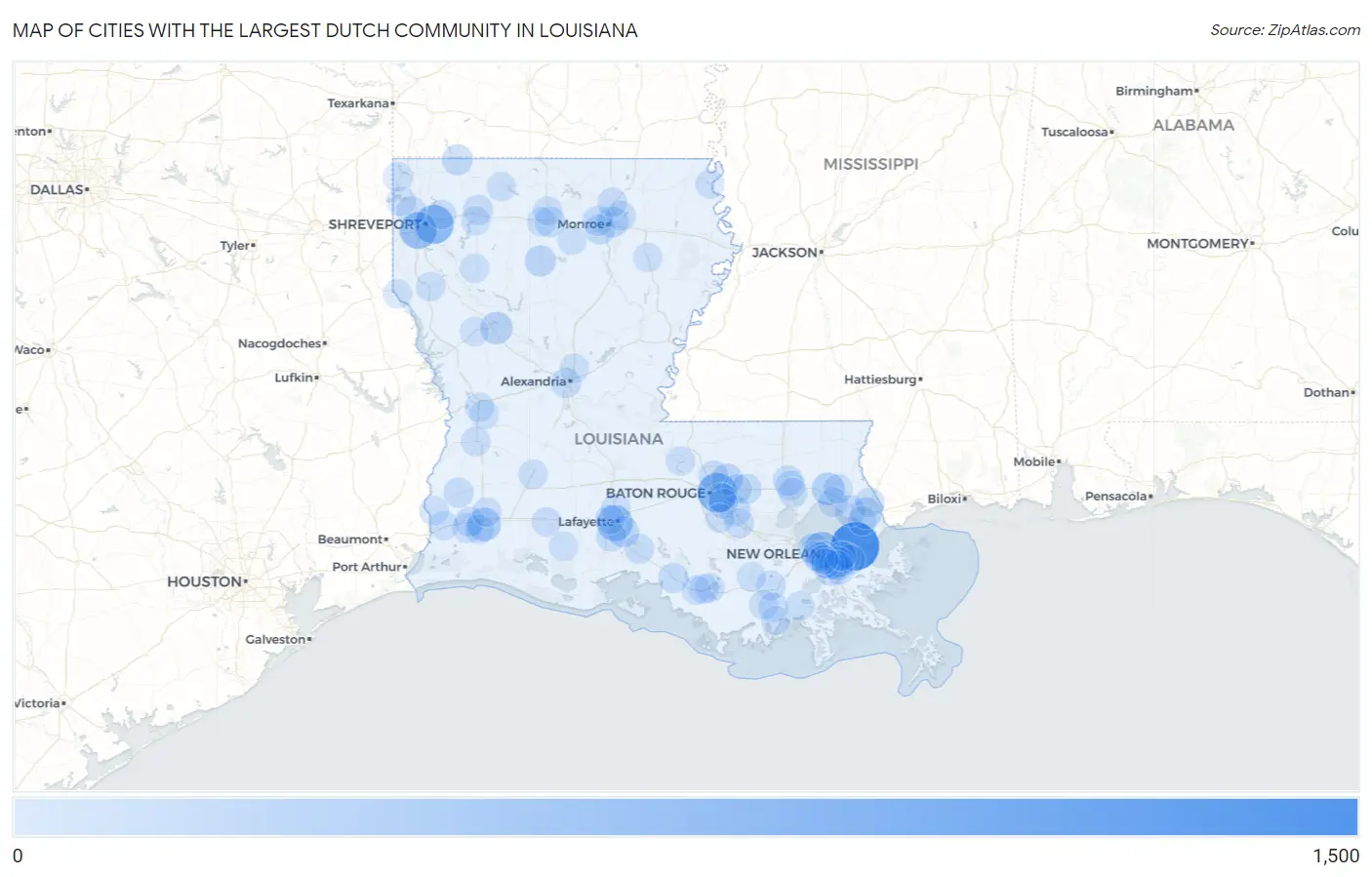 Cities with the Largest Dutch Community in Louisiana Map