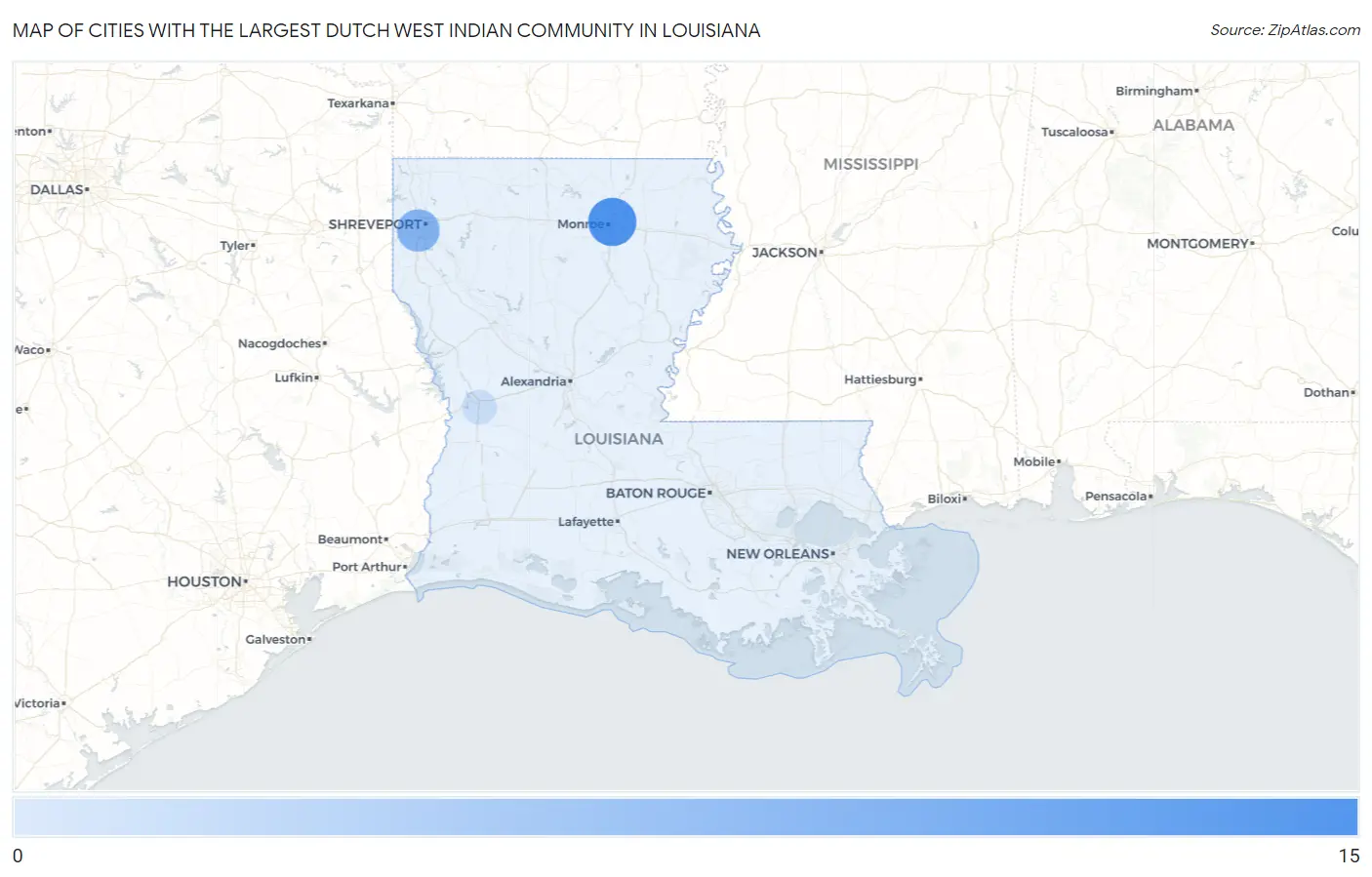 Cities with the Largest Dutch West Indian Community in Louisiana Map
