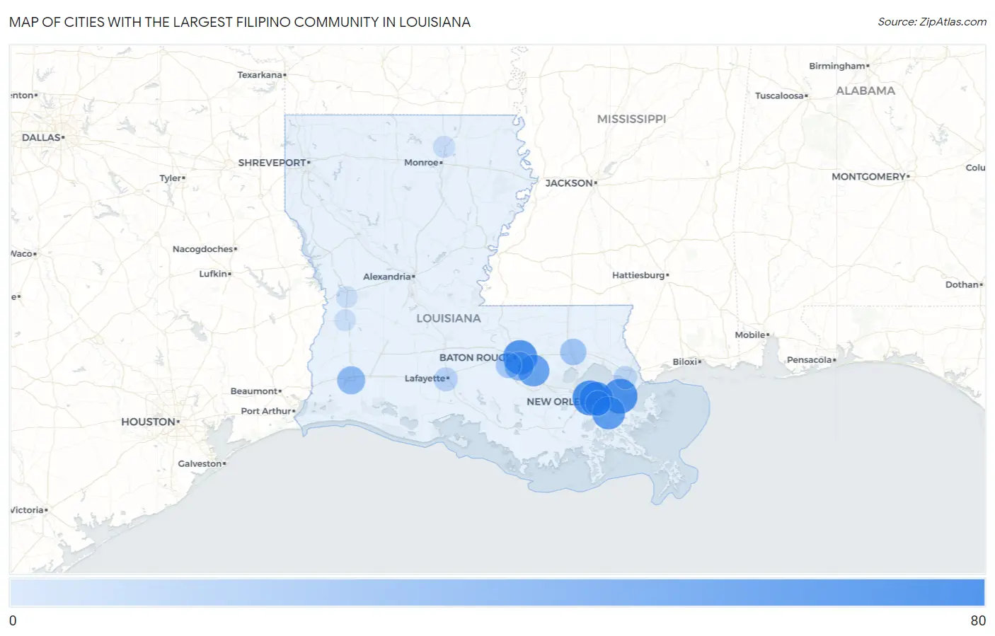 Cities with the Largest Filipino Community in Louisiana Map