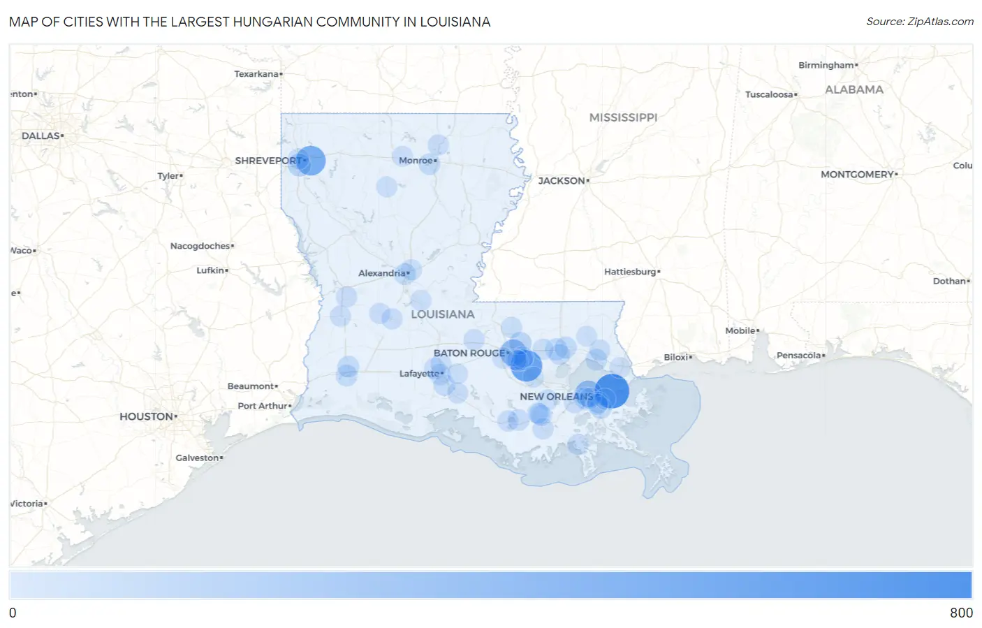 Cities with the Largest Hungarian Community in Louisiana Map
