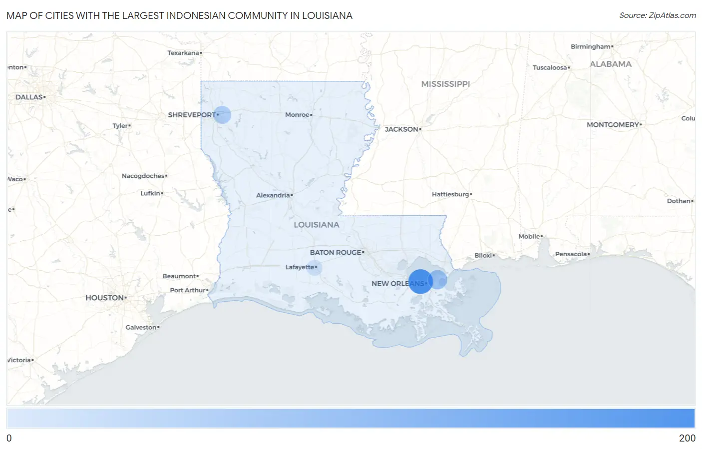 Cities with the Largest Indonesian Community in Louisiana Map