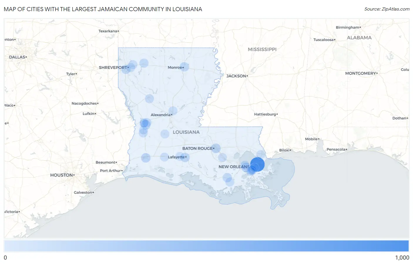 Cities with the Largest Jamaican Community in Louisiana Map