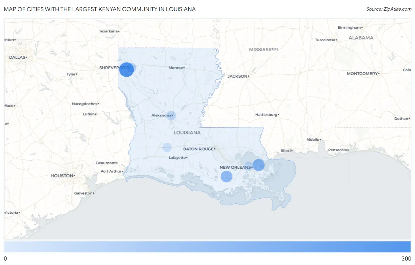 Cities with the Largest Kenyan Community in Louisiana Map