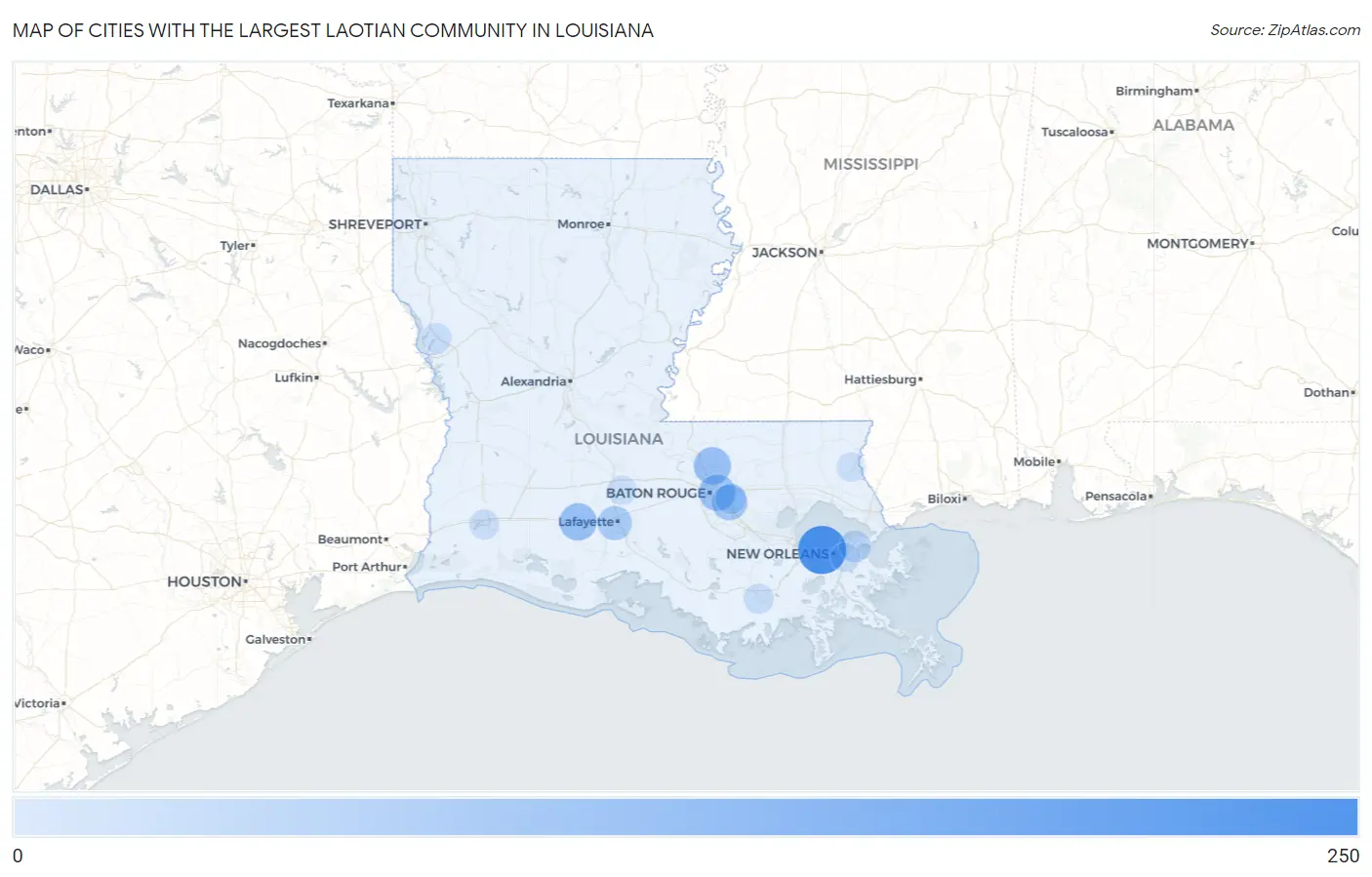 Cities with the Largest Laotian Community in Louisiana Map