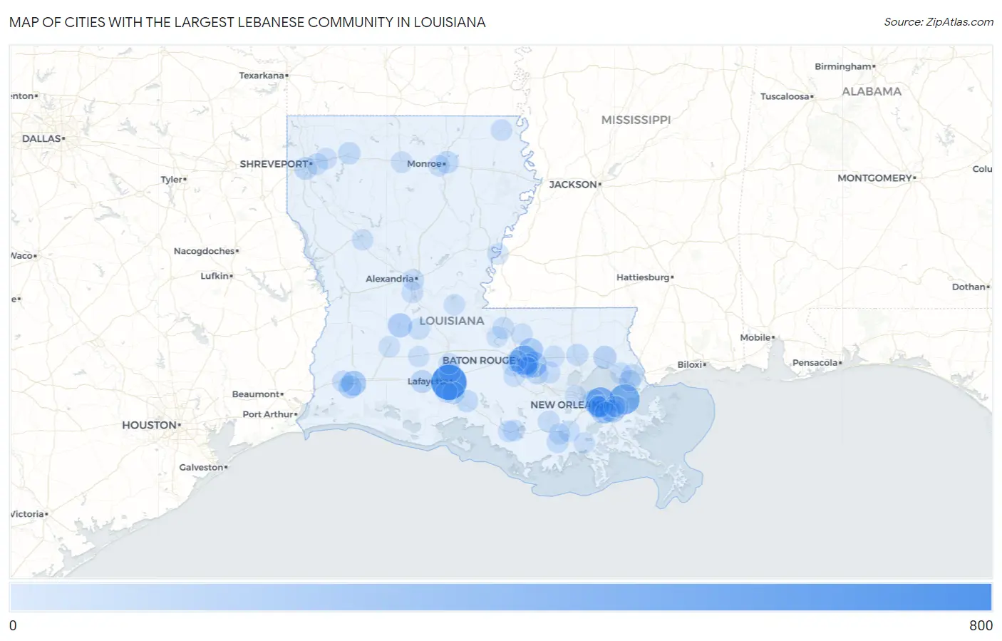 Cities with the Largest Lebanese Community in Louisiana Map