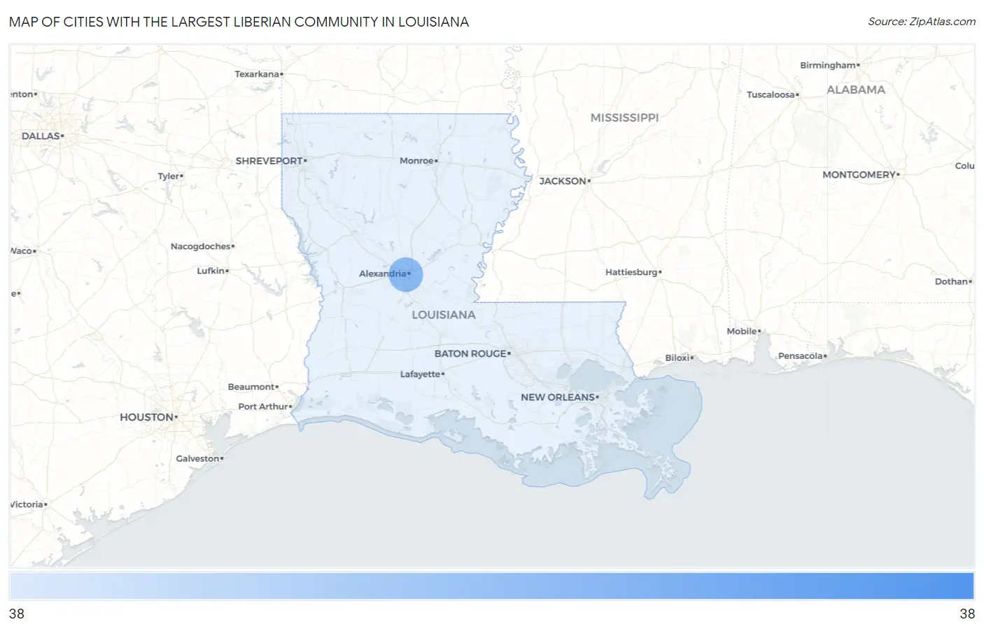 Cities with the Largest Liberian Community in Louisiana Map