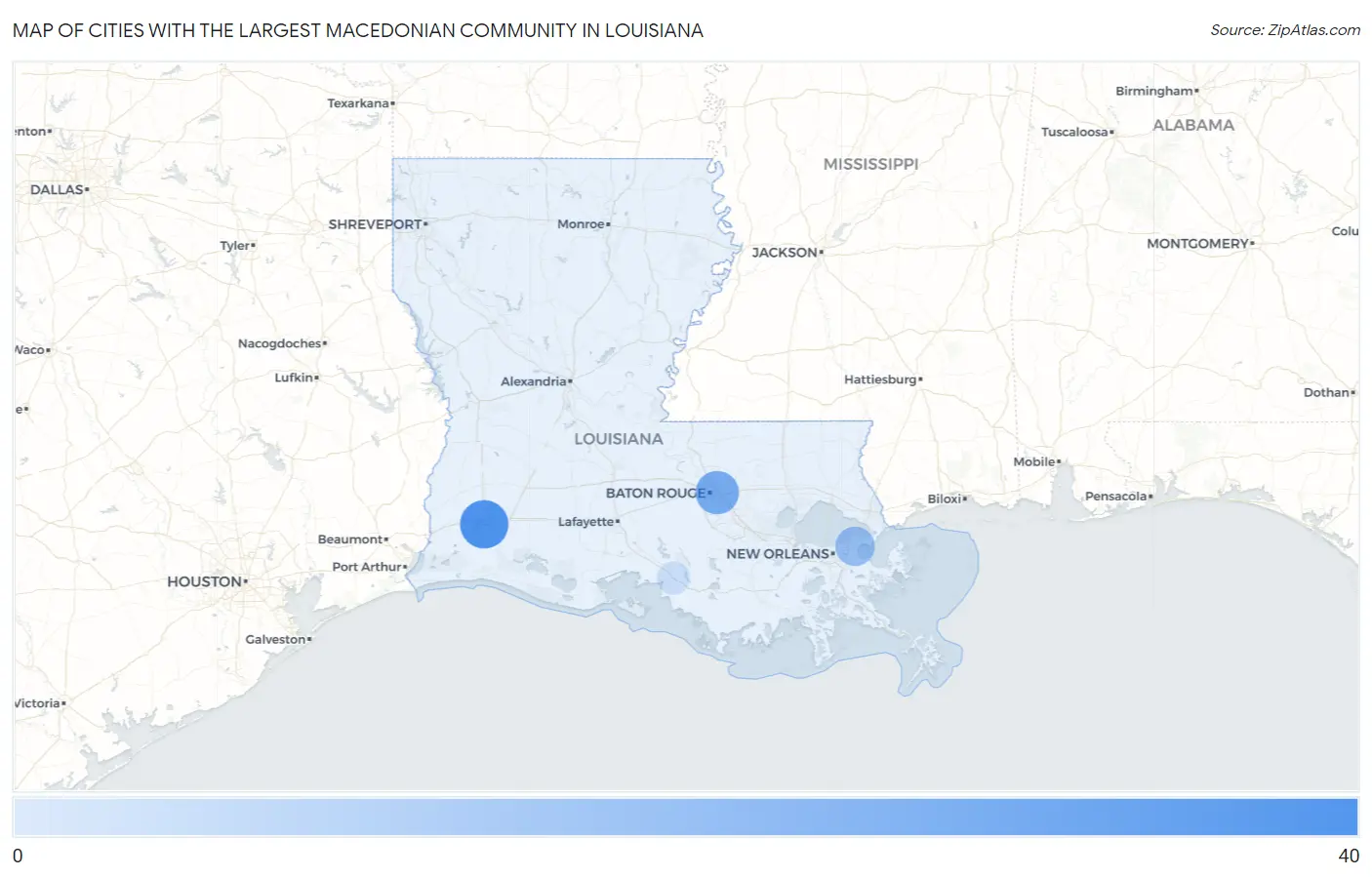 Cities with the Largest Macedonian Community in Louisiana Map