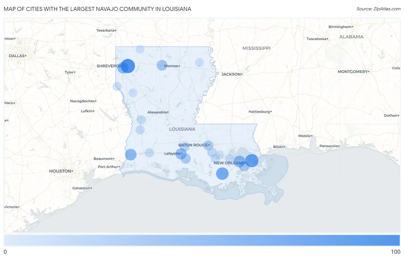 Cities with the Largest Navajo Community in Louisiana Map