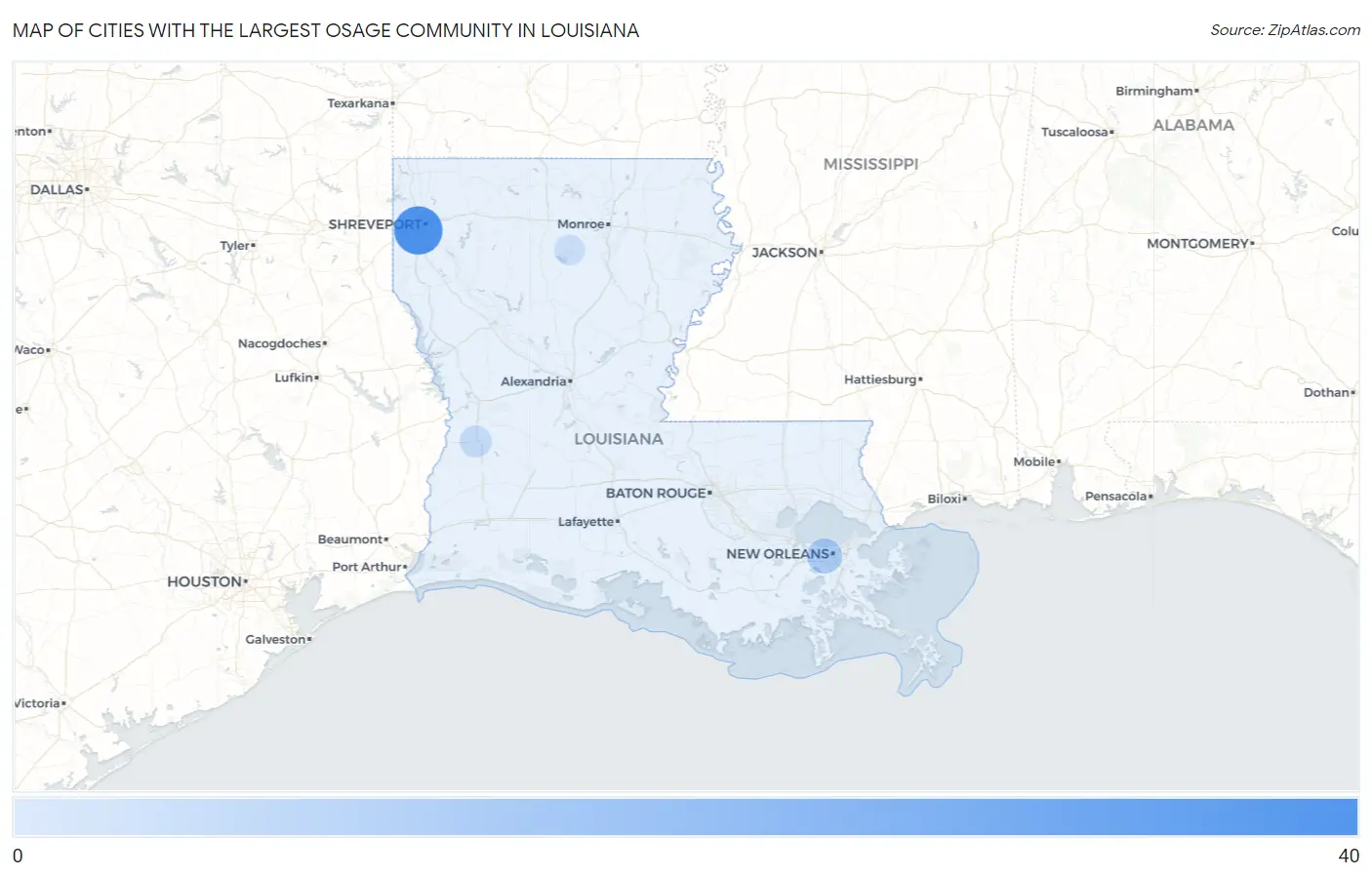 Cities with the Largest Osage Community in Louisiana Map
